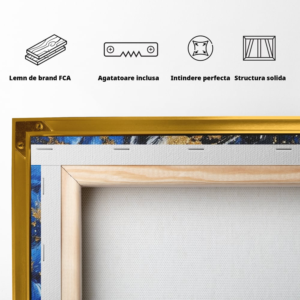Tablou Canvas cu Tigru Care Racneste si Flori, Negru si Albastru Electric, M1450